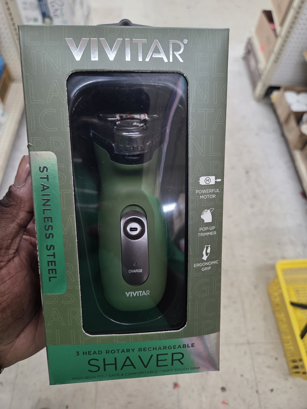 Men's 3-Head Rotary Rechargeable Shaver — Green